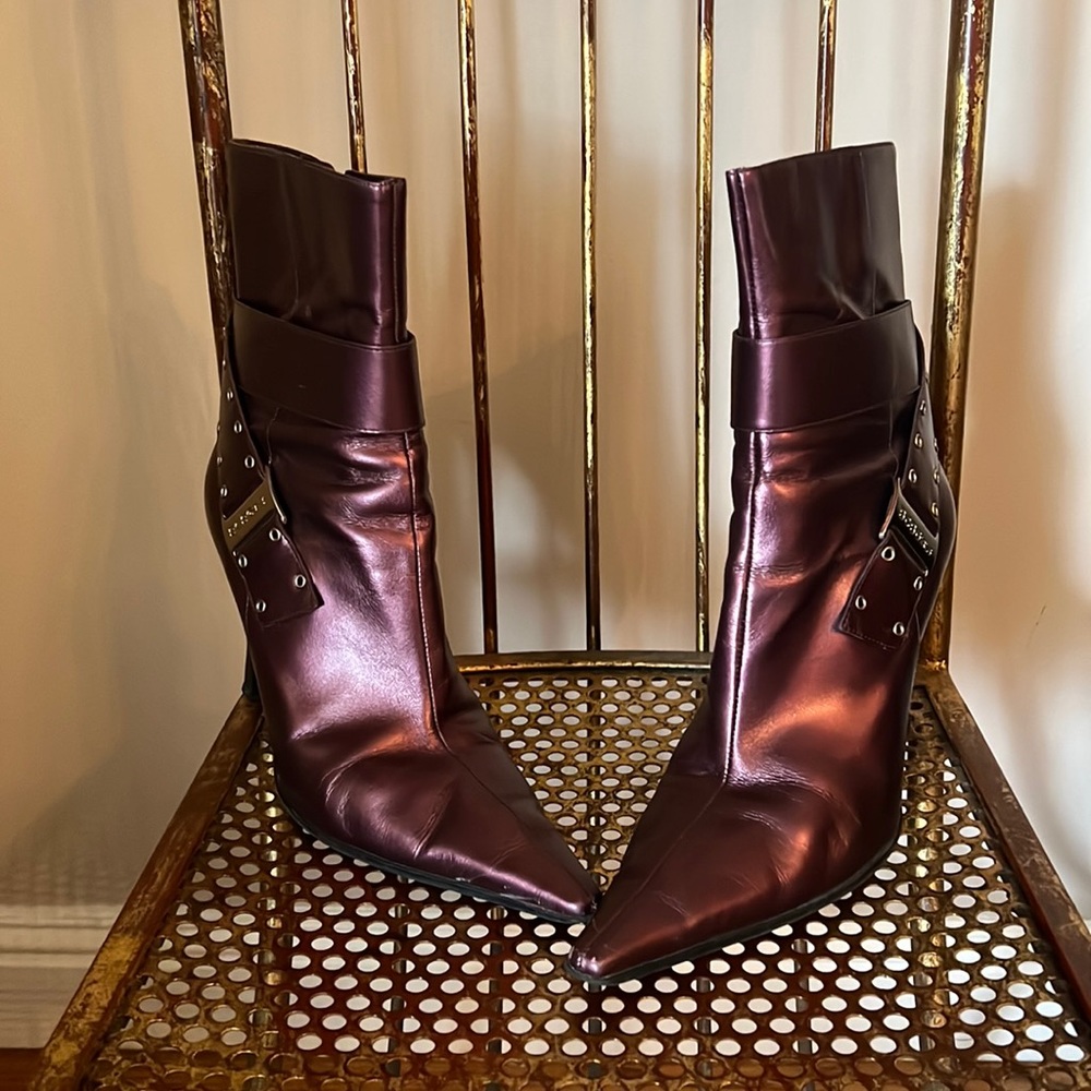 BCBGIRLS Purple Pearl Metallic Stiletto Boot